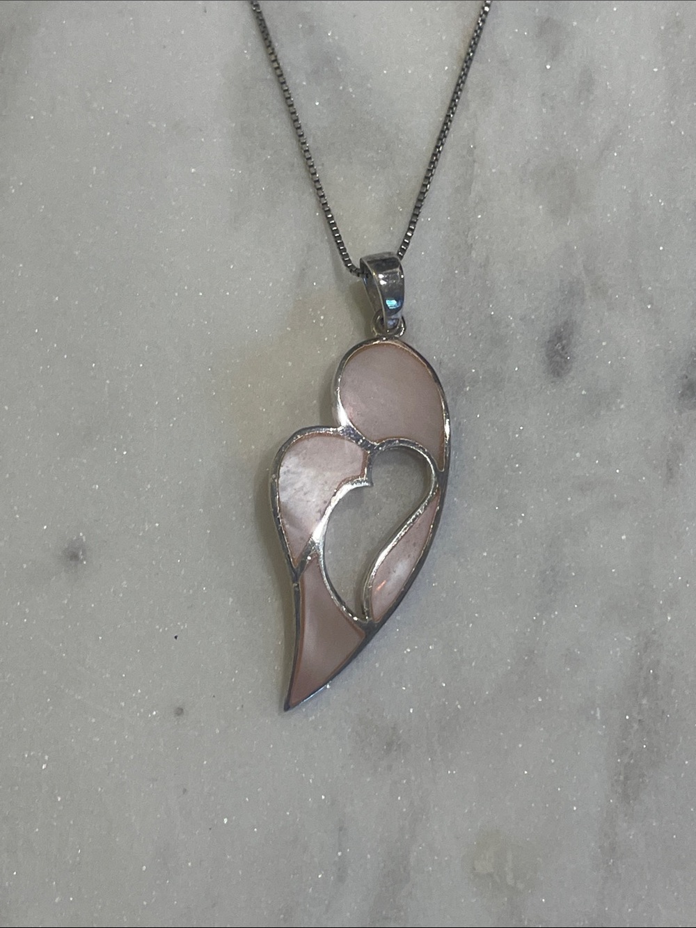 Silver with Mother of Pearl Ivory Heart Necklace